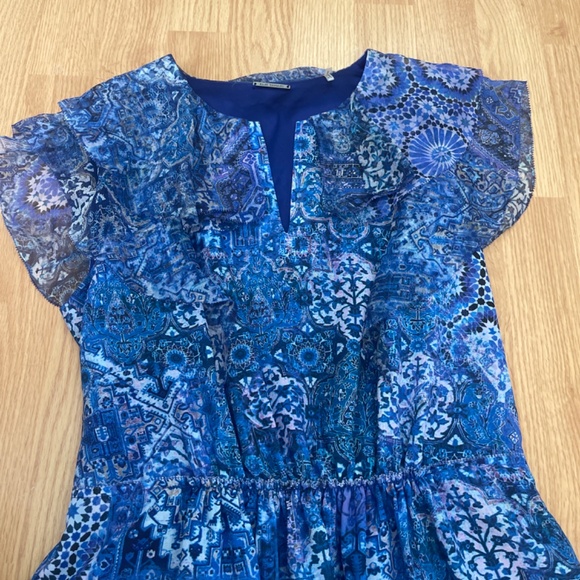 Elie Tahari Blue Sleeveless Chiffon Layover Fit and Flare Midi Dress Size 6 - Picture 5 of 11